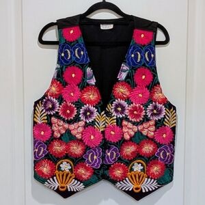 NWOT Beckwoman S Handmade Embroidered 100% Cotton and Velvet Vest